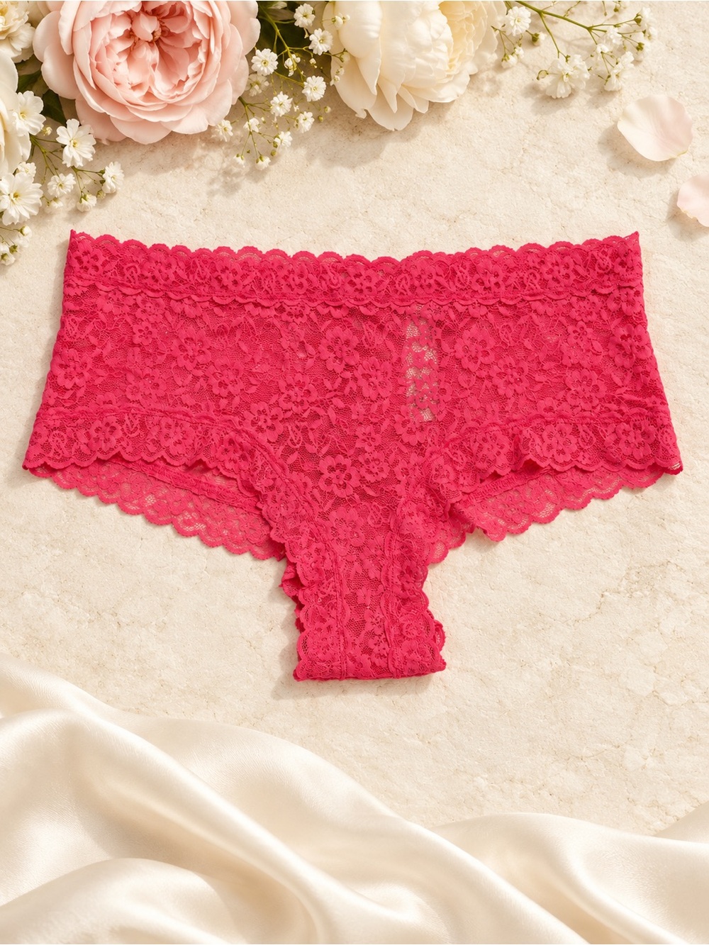 NWT Victoria’s Secret Hot Pink Floral Lace Cheeky Panty Size XX-Large
